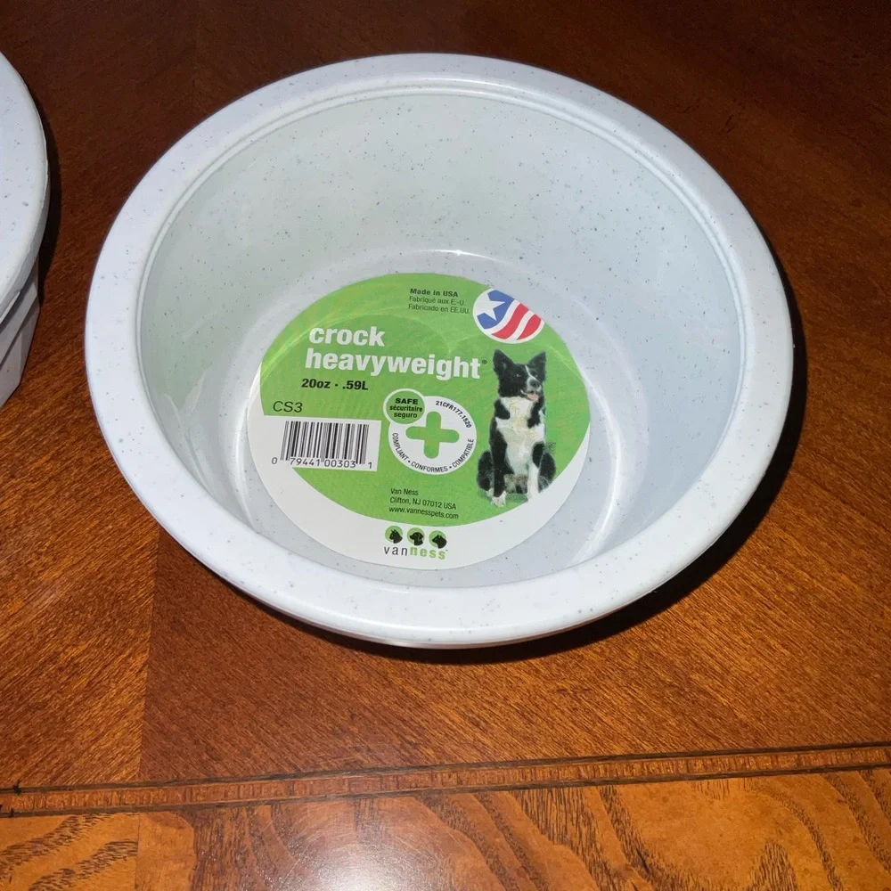 Set of Two Light Gray Crock Heavyweight Pet Bowls, (dog or cat) made in USA NWT